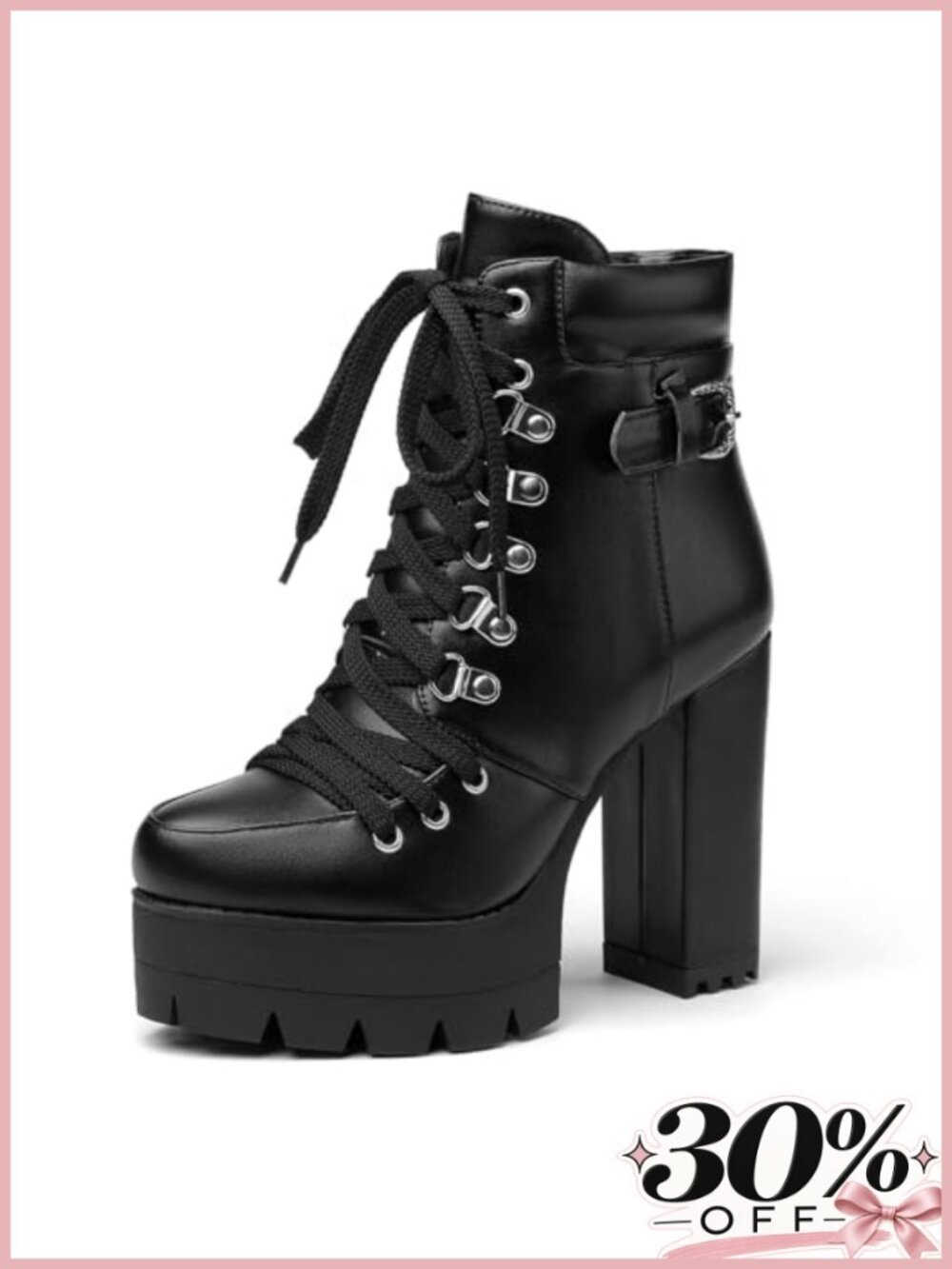 Women's Chunky High Heel Platform Ankle Booties Round Toe Lace Up Side Zipper